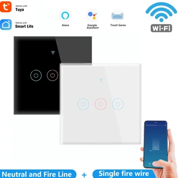 1/2/3 Gauja TUYA WiFi Smart Touch Jungiklis 110-250V Smart Gyvenimo Sienos Mygtuką Smart Šviesos Jungiklis Alexa 