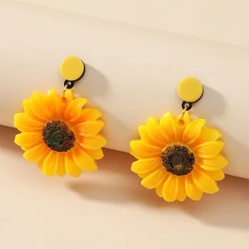 2020 korėjos Mados Tendencija Saulėgrąžų Gėlių Dervos Auskarai Moterims Įdomus Dizaineris Elegantiškas Unikalus Geometrinis Auskarai Papuošalai