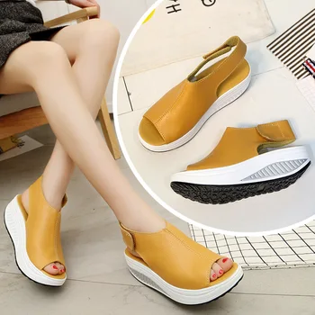 2020 naujas arkliukas batai moterų vasaros sandalai storio-soled Velcro pleišto platforma vidurio kulno vandeniui platforma žuvų burna sandalai