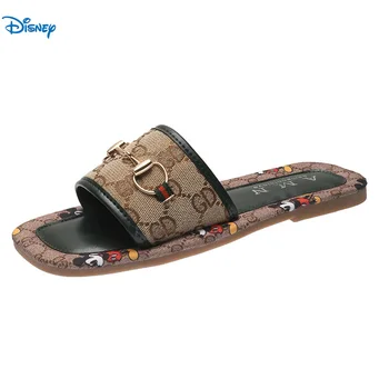 2021 Disney Naujų Viena Koja Sandalai Moterims Mados Mickey Mouse Šlepetės su Aikštė Atidaryti Tne Tne plokščiadugnis