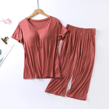2021 m. vasarą naujosios ponios modalinis pižama dviejų dalių kostiumas su krūtinės mygtukai trumparankoviai apkarpyti kelnės plius dydis namuose paslaugų rinkinio