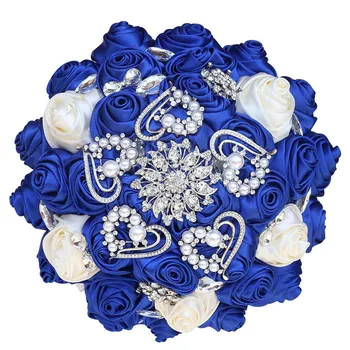 21cm Royal Blue Populiarus Šviečia Sagė Nuotakos Puokštė Bridesmaid, Puokštės, Vestuvių Rekvizitai kalnų krištolas Rose Dirbtinės Gėlės B02