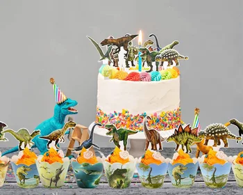 24pcs Dinozaurų Gimtadienis Cupcake Įpakavimo Rėžtuvės Pyragas Papuošalai Dinozaurų Reklama Šaliai Dekoro
