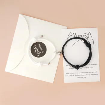 2pc Romantic Magnet Attracts Couple Bracelet Heart Lover Bracelet For Women Men Rope Chain Adjustable Charm Bracelet Jewelry