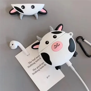 3D Karvė Animacinių filmų Mielas už AirPods Padengti Belaidės Ausinės apsauginėje dėžėje Ausinių Apple AirPods 1 2 baterijos Dėžutės Dangtelį