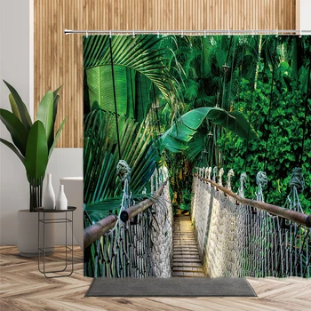3DTropical Atogrąžų Miškų Dušo Užuolaidos Miškai Koridoriaus Krioklys Pilis Gėlės Vandeniui Vonios kambarys Ekrano Poliesterio Audinio