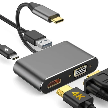 4 In 1, USB, C HDMI VGA Adapteris, C Tipo HDMI 4K VGA USB3.0 Video Converter PD 60W Greitas Įkroviklis, skirtas 