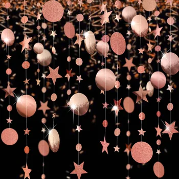 4m Rose Gold Šmėžavimas mėnulis, Žvaigždės Formos Baneriai Popieriaus Girliandą 1 Laimingas Gimtadienio Dekoracijas, Vestuvių, Kalėdų Reklama