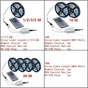5/10/20m LED Juostos SMD 3528 LED Juosta RGB Šviesos Lanksčios Juostelės Juostelės Lemputė su Nuotolinio Valdymo IP33 Lankstus Valdytojas+Adapteris