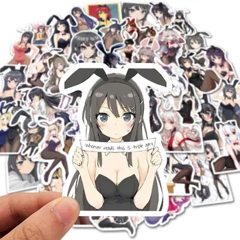 50Pcs Sexy Bunny Girl Hentai Lipdukai Anime Mix Pack Nešiojamas Telefono dėklas Grafiti Riedlentė Dviratį užrašų knygelė 