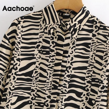 Aachoae Moterų Mados Zebra Atspausdinta Marškinėliai 2021 Atsitiktinis Ilgomis Rankovėmis Palaidinės, Topai Moterų Prarasti Pasukite Žemyn Apykaklės Marškinėliai Palaidinė