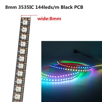 Adresuojamo DC5V Balta Juoda PCB WS2812B Pikselių LED Juostelės 4mm 8mm 3535 5mm 5050 RGB 60/144LEDs/m WS2812 Skaitmeninio Šviesos Svajonių Spalva