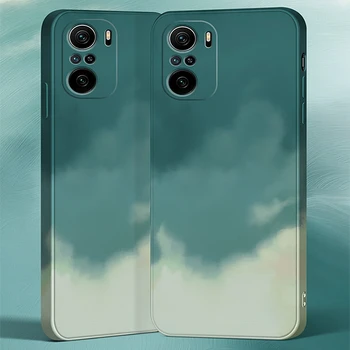 Akvarelė Gradientas Aikštėje Skystu Silikonu Telefoną Atveju Poco F3 Vaizdo Kameros Objektyvo Apsaugos Galinio Dangtelio Xiaomi Redmi K40 Pro