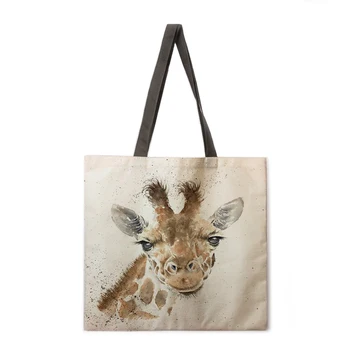 Aliejaus tapybai žirafa spausdinti nešti maišą nešti maišą atsitiktinis nešti maišą pečių maišą moterų paplūdimio krepšys sulankstomas pirkinių krepšys