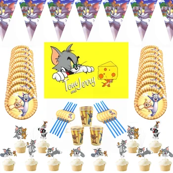 Animacinių Filmų Tom Kačių Ir Gauti Jerry Pele Vienkartiniai Popieriaus Reklama Šiaudų Taurės Plokštė Kūdikių Dušas, Indai Gimtadienio Apdailos Reikmenys