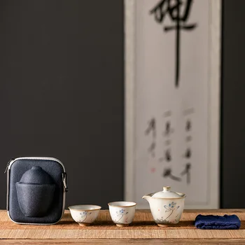 Baltos keramikos arbatinukas gaiwan su 2 puodeliai gaiwan arbatos rinkiniai nešiojamų kelionių arbatos rinkiniai drinkware Porceliano Teaset Ceremonija Arbatos Puodą