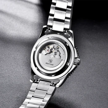 BENYAR Prabangos Prekės ženklo Vyrai Mechaninis Laikrodis iš Nerūdijančio Plieno, atsparus Vandeniui Automatinis laikrodis Vyrams reloj hombre