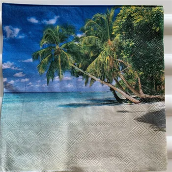 Dekupažas vestuvių servilletas derliaus servetėlės popierinės elegantiškas audinio gražių kokoso medžio mėlynas dangus, jūra gimtadienio dekoro 20