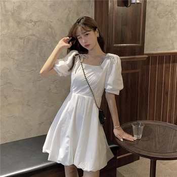 Derliaus Elegantiška Suknelė Moterims Sluoksniuotos Rankovėmis korėjiečių Pasakų Suknelės Šifono Japonija Stiliaus Kawaii Šalis Mini Suknelė Balta Vasaros 2021