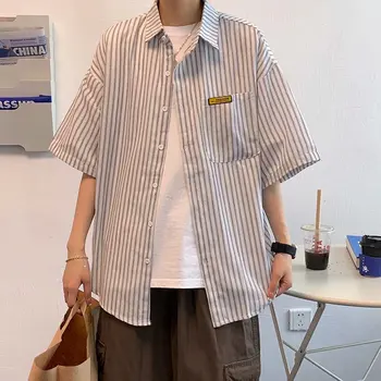 Dryžuotas marškinėliai vyriški prarasti trumparankoviai marškinėliai korėjos versija tendencija in Hong Kong stiliaus vasarą naujų porų striukė striukė
