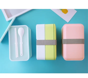 Dvigubo Sluoksnio Pietūs Priešpiečiai talpinimo Kawaii Plastiko Bento Dėžutės Nešiojamų Vaikams Iškylą Office Mokyklos Maisto Konteineriai BPA Free