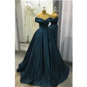 Elegantiškas Saudo Arabų Satino Prom Dresses 2021 Linija nuo Pečių Žalia Promenadzie Suknelė Vintage Dubajus коктейльные