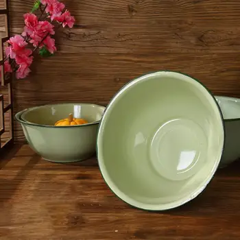 Emalio Dubenį Sutirštės Nostalgiškas Žaliosios Salotos, Makaronų Sriuba Baseino Vakarienė emalio sekli bowl dizainą, tvirtai ir saugiai