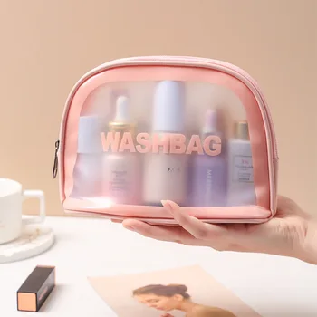 FUDEAM Skaidrios PVC Moterų Kosmetikos Krepšys, atsparus Vandeniui Kelionės Tualeto reikmenys Saugojimo Organizuoti PU sudaro Maišelį Moterų Wash Bag Rankinė