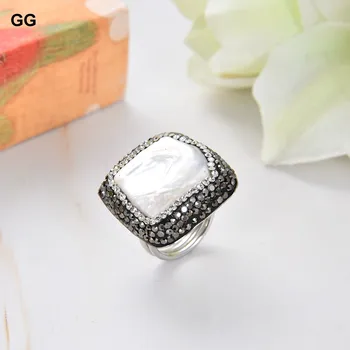 GG Papuošalai Natūralus Baltas Kvadratas Monetos Pearl Black Macersite Baltos Aukso spalvos Žiedas
