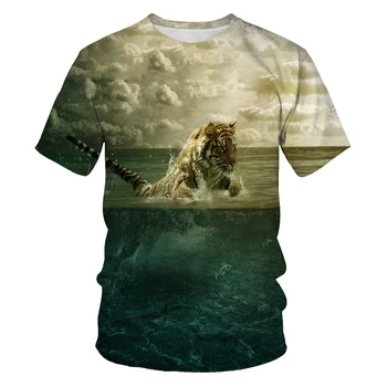 Gyvūnų Tigras 3D Spausdinimo Mados vyriški Ir moteriški Marškinėliai Atsitiktinis O-Kaklo Laisvi, vyriški Drabužiai, Kvėpuojantis Hip-Hop ' o T-Shirt Vyrams