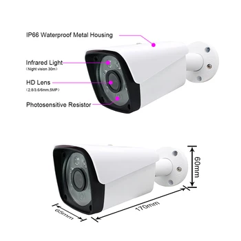 H. 265 5MP 3MP POE IP kamera lauko vandeniui kulka cctv vaizdo stebėjimo saugumo kameros onvif infraraudonųjų spindulių naktinio matymo xmeye
