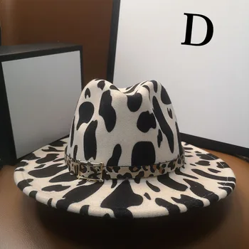 HT272 pusių karvė modelis viršų skrybėlę su Leopardas Diržo fedoras skrybėlę vakarų kaubojus fetrinė skrybėlė, žiemą storas šiluma ponios džiazo skrybėlę