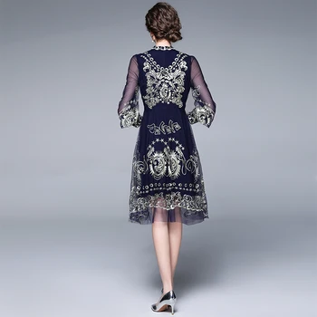 JSXDHK kilimo ir tūpimo Tako Dizainerių Pavasario Moterų Suknelė 2021 Nauji Aukštos Kokybės Akių Gėlių Siuvinėjimas Žibintų Rankovės Ponios Mados Šalis Suknelė