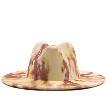 Kaklaraištis Dažyti Ypatingas Stilius Platus Kraštų Fedora Panamos Skrybėlė spalvingas vilnonis džiazo skrybėlę vyrų, moterų manė, vilnos skrybėlę-kaip Panamos skrybėlė
