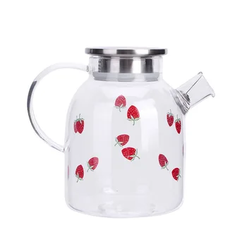 Kawaii Strawberry Glass Cold Water Pot Large Capacity Juice Fruit Teapot Heat Resistant Glass Kettle For Boiling Water Cute Cups