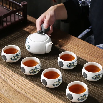 Kinijos Kelionių Kung Fu Keramikos Arbatos Rinkinys 1 Arbatinukas 6 patys puodeliai 220ml Arbatinukas Arbatos Ceremonija Nešiojamų išskirtinį Individualų Teaware Dovana