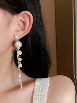 Korėjos perdėti pearl string ilgi auskarai yra prabangos aksesuarai dovanos moterims, 2021 korėjos bižuterijos Šalis