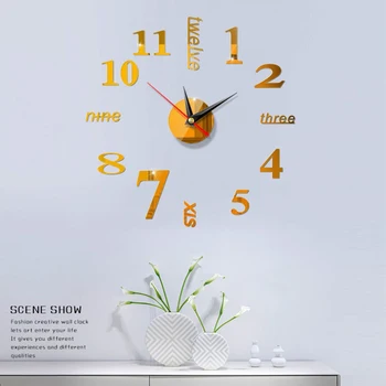 Kūrybos Continental Sieninis Laikrodis Namie Diy3D trimatis Dekoratyvinių Laikrodis Akrilo Skaitmeninės Veidrodinės Sienos Lipdukas Stalo Laikrodis