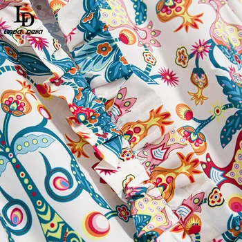 LD LINDA DELLA Mados Dizaineris Naujas Vasaros Gėlių Atostogų Suknelė Moterų trumpomis rankovėmis Diržo Aukšto juosmens spausdinti Bohemijos Midi Suknelė
