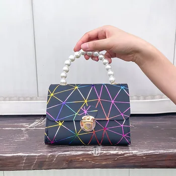 Mados Perlų nešiojamosios Rankinės ir Piniginės Mini Pečių Maišą Moterų PU Odos Crossbody Dizaineris Bolsa Feminina Mažas kvadratas krepšys