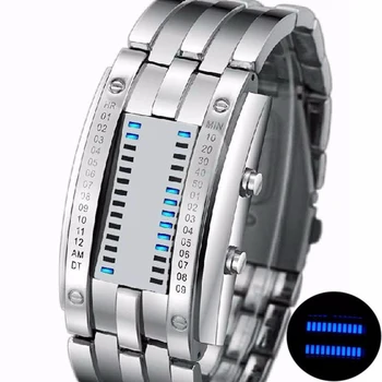 Mados Porą Žiūrėti Vyrų, Moterų Kūrybos Nerūdijančio Plieno Laikrodis LED Dienos Apyrankę Žiūrėti Dvejetainį Laikrodį