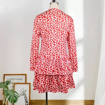 Moteris Raudona Išspausdinti Mini Suknelės Raukiniai Ilgomis Rankovėmis, Elegantiška, Moteriška, Madingas Naujas Mados Atostogų Savo Idealus Rungtynės Pavasario Vasaros 2021 Suknelė