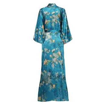 Moterų Išskirtinį Spausdinti Gėlių Kimono Suknelė Vestuvių Apdarą Elegantiškas Kulkšnies ilgis Sleepwear Homewear Atsitiktinis Minkštas ir Vonios Suknelė Plius Dydis