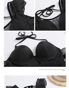 Moterų maudymosi kostiumėlį Juodos spalvos Seksuali Tvarstis Paplūdimio Nėrinių Akių Push Up Elegantiškas Maudymosi Suknelė Tiktų moterims