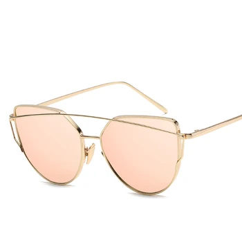 Naujas Mados Cat Eye Akiniai nuo saulės Moterims, Prabangos Prekės ženklo Dizaino Veidrodis Objektyvas Derliaus Saulės Akiniai Rose Aukso Metalo UV400 oculos
