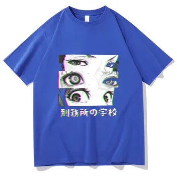 Naujas Mados Harajuku Manga vyriški T-shirt Kalėjimo Mokyklos Liūdna Mergina iš Japonijos Akis Trumpas Rankovėmis Tee Moterims Anime Filmukai Loli Marškinėliai