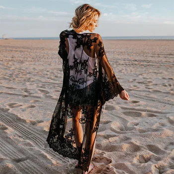 Paplūdimio drabužių vasaros plonas laisvas nėrinių marškinėliai bikini paplūdimys palaidinė tuščiaviduriai nėrimo apsaugos nuo saulės marškinėliai long Beach suknelė padengti ups