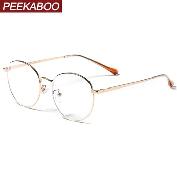 Peekaboo rose gold retro apvalus rėmo akiniai stabdžių mėlyna šviesa kompiuterio metalo rėmas moterų optiniai akinių rėmeliai vyrų, aišku objektyvas