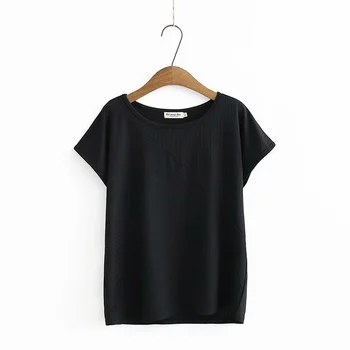 Plus Size Nėrimo Vasaros Viršūnes Moterų Kietas Paprasta Tshirts Negabaritinių Baltas Juodas Slim Marškinėliai
