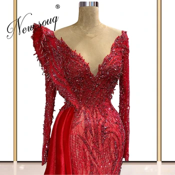 Prabanga Raudona Visą Lentjuostės Garsenybių Suknelės Plius Dydžio Dubajus Bžūp Rankovėmis Vakarinę Suknelę Artimųjų Rytų Moterų Prom Chalatai Vestuvės Užsakymą